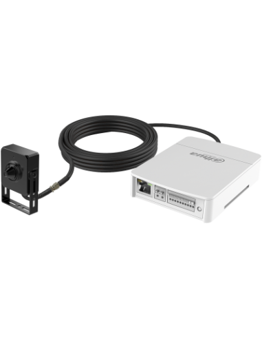 (DH-IPC-HUM8441E-E1-L4-S3) DAHUA CAMARA IP PINHOLE 4MP KIT-L4 CON MAIN BOX Y CABLE COAXIAL 8M, M12, F2.0, ALARM IN/OUT, SOPORTA 
