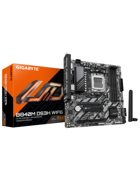 PLACA GIGABYTE B840M DS3H WF6,AMD,AM5,B840,4DDR5,256GB,1HDMI+2DP,4SATA3+2M.2,2.5GBELAN+WIFI6+BT5.3,3USB3.2,MATX