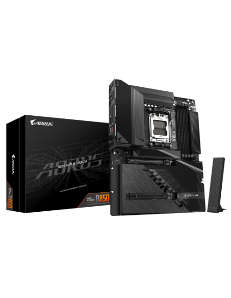 GIGABYTE B850 AORUS STEALTH Placa Base – CPUs AMD Ryzen Serie 9000, VRM digital de 14+2+2 fases, hasta 8200 MHz DDR5 (O.C.), 2× 