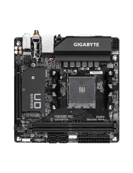 PLACA GIGABYTE A520I AC,AMD,AM4,A520,2DDR4,64GB,DP+2HDMI,GBLAN+WIFIAC+BT4.2,4SATA6+1M.2,2USB3.2,MINI-ITX