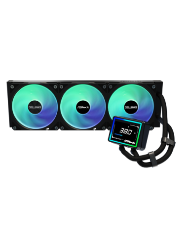 SISTEMA DE REFRIGERACION ASROCK PARA CPU CHALLENGER 360 DIGITAL,1851/1700/AM5/AM4,3X120MM,ARGB,LCD,NEGRO