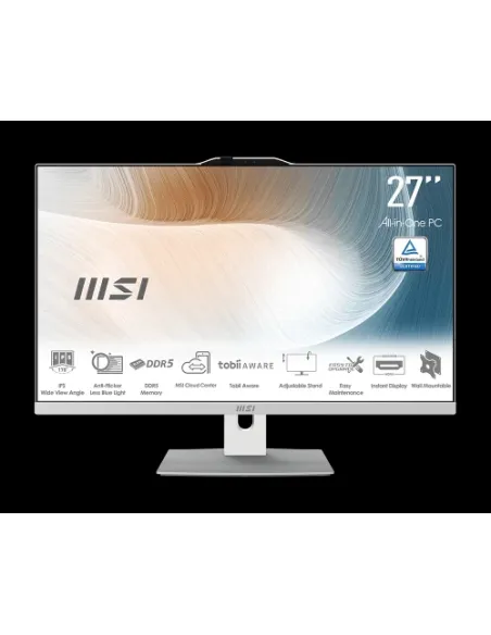 MSI AIO MODERN AM272P 1M-1423EU. 27" IPS LED FHD. INTEL  IRIS XE GRAPHICS. SO-DIMM DDR5 16GB (8GB*2). 512G M.2 PCIE SSD. W11 PRO