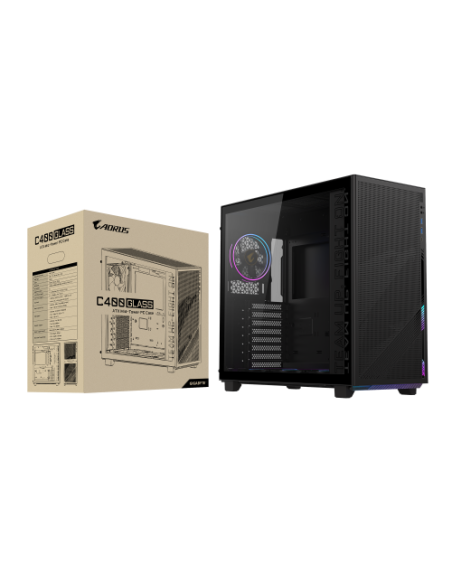 CAJA GIGABYTE AORUS C400 GLASS,SEMITORRE,3.5“X2+2.5”X2,B:120MMX3+R:120MMX1,HDMI,USB3.0X2+3.2 TYPE CX1,ARGB,NEGRA+VENTANA TRANSPA