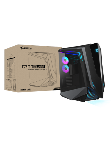 CAJA GIGABYTE AORUS C700 GLASS,TORRE,3.5“/2.5”X4+2.5”X6,F:120MMX3+R:120MMX2,HDMI,USB3.0X3+TYPE CX1,RGB,NEGRA+VENTANA TRANSPARENT