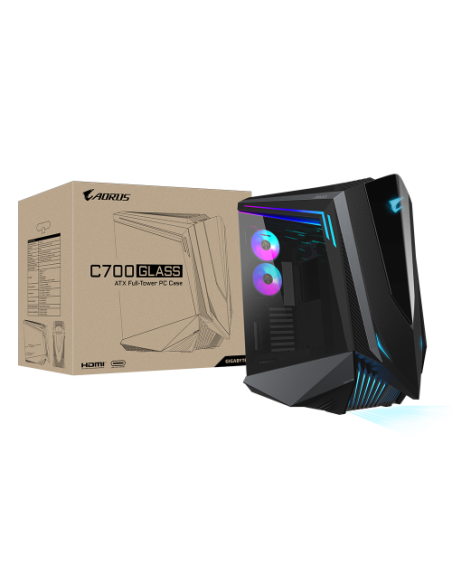 CAJA GIGABYTE AORUS C700 GLASS,TORRE,3.5“/2.5”X4+2.5”X6,F:120MMX3+R:120MMX2,HDMI,USB3.0X3+TYPE CX1,RGB,NEGRA+VENTANA TRANSPARENT
