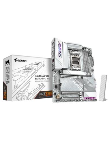 PLACA GIGABYTE X870E A ELITE WIFI7 ICE (BLANCO),AMD,AM5,X870E,4DDR5,256GB,1HDMI+1FHDMI+2USB4,4SATA3+4M.2,2.5GBLAN+WIFI7+BT5.4,6U