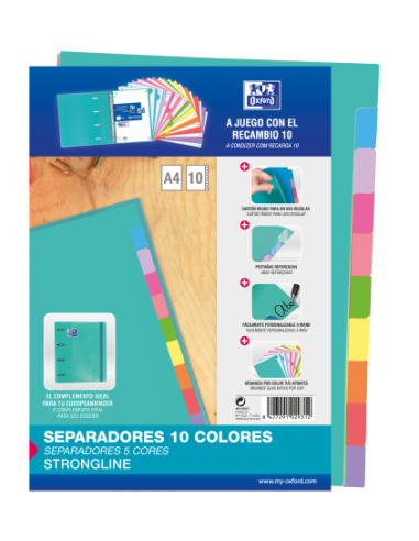 SEPARADORES CARTULINA STRONGLINE A4 10 POSICIONES - 10 COLORES OXFORD 400149957