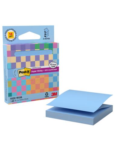 DISPENSADOR DE CARTON 90 HOJAS Z-NOTES RECICLADO SUPER STICKY 76X76 MM AZUL LAVADO R330-1RSSB POST-IT 7100399315