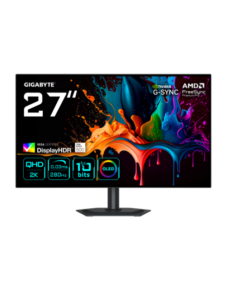 GIGABYTE MO27Q28G Monitor Gaming OLED 27" QHD - 2560 x 1440, 280Hz, 0,03ms, 335 cd/m², Display HDR True Black 500, HDMI 2.1, Dis