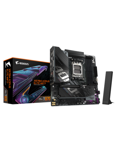GIGABYTE X870M AORUS ELITE WIFI7 Placa Base – Compatible con procesadores AMD Ryzen 9000, VRM digital de 14+2+2 fases, hasta 820