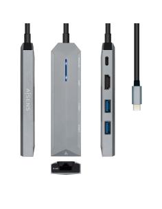 DOCK AISEN USB-C 5 EN 1 USB-C A 1XHDMI 1XRJ45 2XUSB 1XPD GRIS15CM ASUC-5P003-GR 2