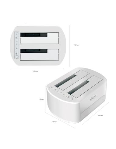 DOCKING DOBLE BAHIA SATA 2.5 3.5 USB 3.0 3.1 GEN1 CLONE BLANCA AISENS ASDS-D02W