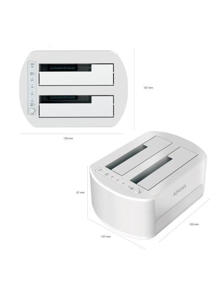 DOCKING DOBLE BAHIA SATA 2.5 3.5 USB 3.0 3.1 GEN1 CLONE BLANCA AISENS ASDS-D02W