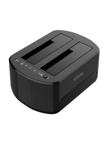 DOCKING DOBLE BAHIA SATA 2.5 3.5 USB 3.0 3.1 GEN1 CLONE NEGRO AISENS ASDS-D03B