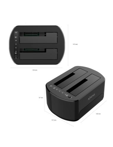 DOCKING DOBLE BAHIA SATA 2.5 3.5 USB 3.0 3.1 GEN1 CLONE NEGRO AISENS ASDS-D03B