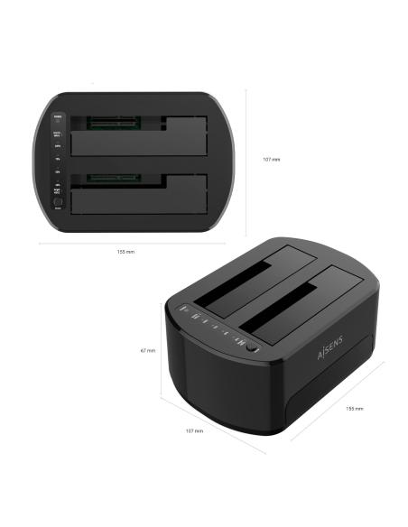 DOCKING DOBLE BAHIA SATA 2.5 3.5 USB 3.0 3.1 GEN1 CLONE NEGRO AISENS ASDS-D03B