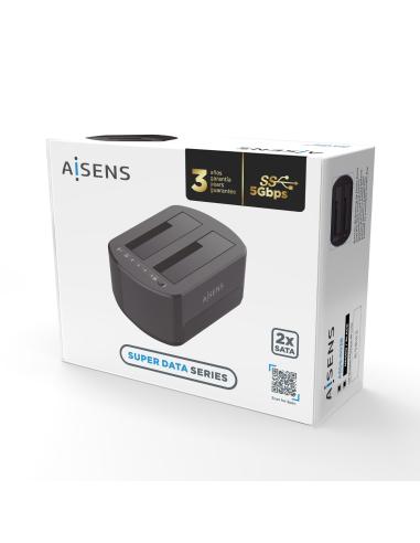 DOCKING DOBLE BAHIA SATA 2.5 3.5 USB 3.0 3.1 GEN1 CLONE NEGRO AISENS ASDS-D03B