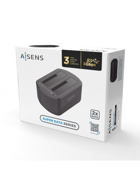 DOCKING DOBLE BAHIA SATA 2.5 3.5 USB 3.0 3.1 GEN1 CLONE NEGRO AISENS ASDS-D03B