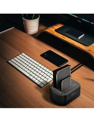 DOCKING DOBLE BAHIA SATA 2.5 3.5 USB 3.0 3.1 GEN1 CLONE NEGRO AISENS ASDS-D03B