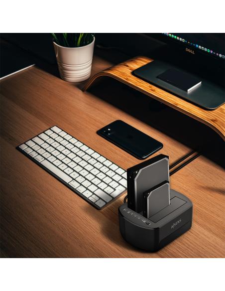 DOCKING DOBLE BAHIA SATA 2.5 3.5 USB 3.0 3.1 GEN1 CLONE NEGRO AISENS ASDS-D03B