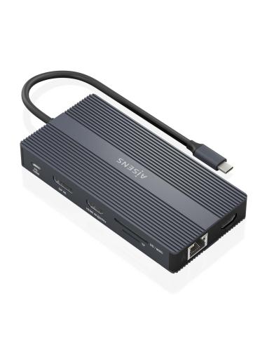 DOCK AISENS USBC-2HDMI-DP-RJ45-4USBA-USBC-USBCPD-SD-MSD GRIS 20CM ASUC-12P017-GR