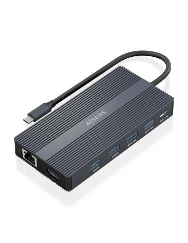 DOCK AISENS USBC-2HDMI-DP-RJ45-4USBA-USBC-USBCPD-SD-MSD GRIS 20CM ASUC-12P017-GR