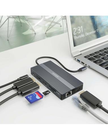 DOCK AISENS USBC-2HDMI-DP-RJ45-4USBA-USBC-USBCPD-SD-MSD GRIS 20CM ASUC-12P017-GR