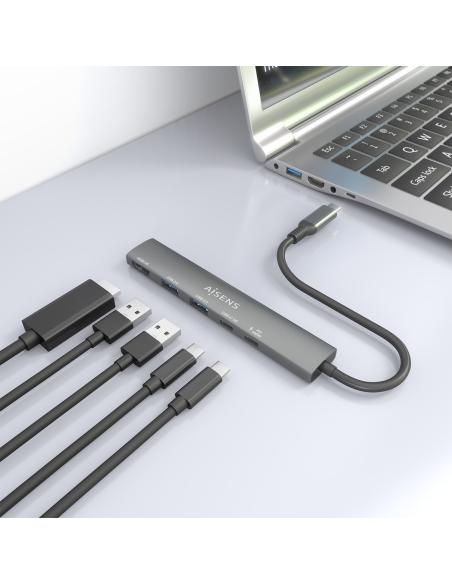 DOCK AISENS 5 EN 1 USB-C A 1HDMI 2USB-A 1USB-C 1USB-C PD GRIS 15CM ASUC-5P022-GR