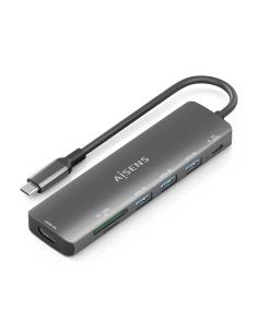 DOCK AISENS 7 EN 1 USBC A HDMI 3USBA USBC PD SD MICRO SD GRIS 15CM ASUC-7P025-GR