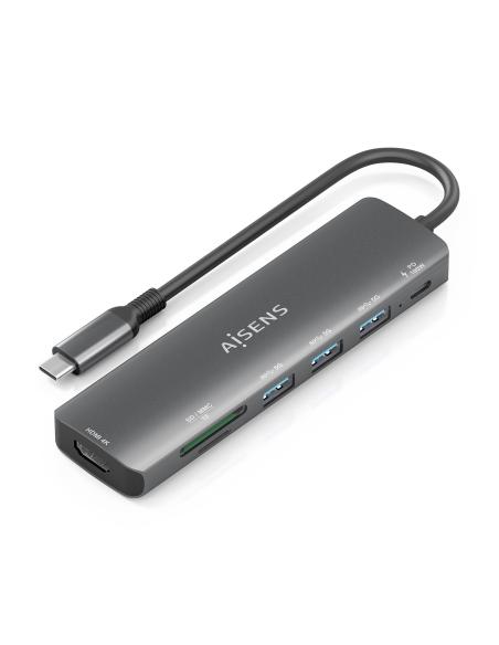 DOCK AISENS 7 EN 1 USBC A HDMI 3USBA USBC PD SD MICRO SD GRIS 15CM ASUC-7P025-GR
