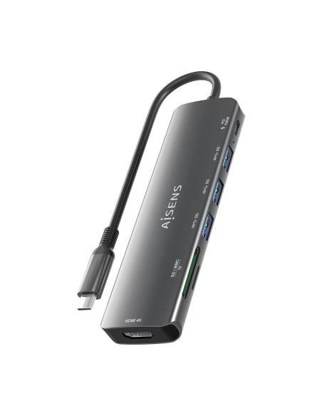 DOCK AISENS 7 EN 1 USBC A HDMI 3USBA USBC PD SD MICRO SD GRIS 15CM ASUC-7P025-GR