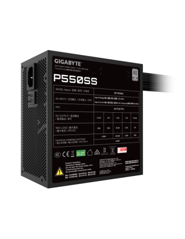 GIGABYTE P550SS Fuente de Alimentación - PCIe 5.0, 80 PLUS Silver, Ventilador de 120 mm, Compatible con ATX 3.0, Enchufe EU