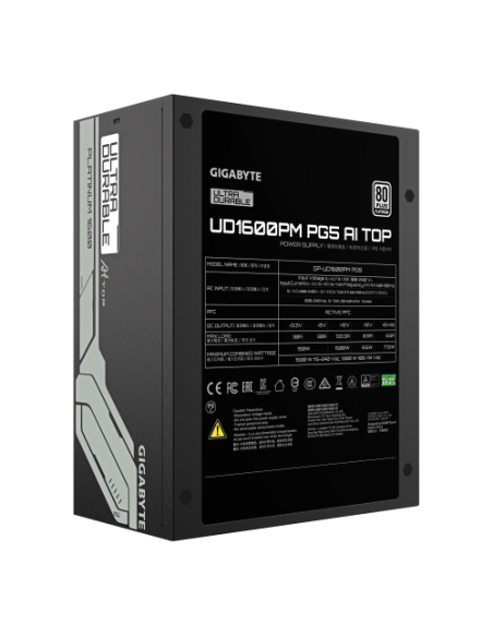 GIGABYTE UD1600PM PG5 AI TOP Fuente de Alimentación - PCIe 5.0, 80 PLUS Platinum, Diseño totalmente modular, Ventilador de 120 m