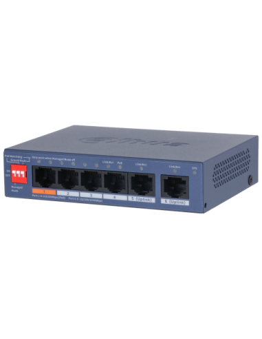 (DH-CS4006-4ET2GT-60) DAHUA SWITCH 6 PUERTOS, 4XRJ45 10/100 MBPS POE, 2XRJ45 GIGABIT, L2 CLOUD MANAGED
