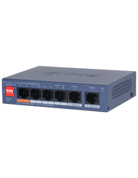 (DH-CS4006-4ET2GT-60) DAHUA SWITCH 6 PUERTOS, 4XRJ45 10/100 MBPS POE, 2XRJ45 GIGABIT, L2 CLOUD MANAGED