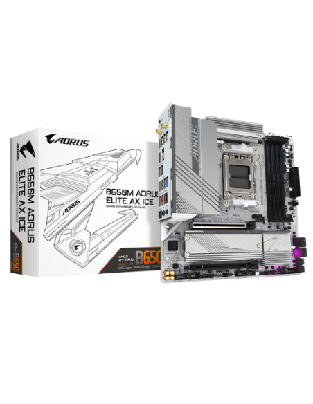 GIGABYTE B650M AORUS ELITE AX ICE Placa base - AMD Ryzen serie 9000, VRM de 12+2+2 fases, hasta 8000 MHz DDR5 (OC), 1xPCIe 5.0 +