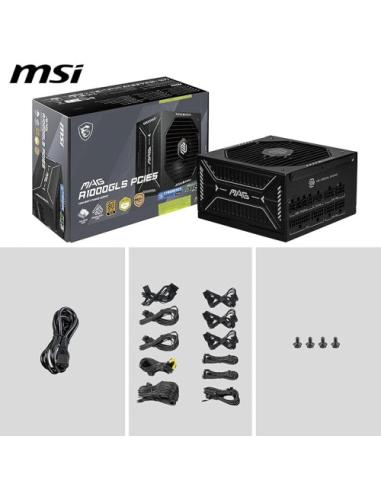 FUENTE ALIMENTACION MSI MAG A1000GLS PCIE5,PSU,1000W,80 PLUS GOLD,MODULAR,135MM,ACTIVE PFC,PCI-E 5.0 (16 PIN)X1,PCI-E (6+2 PIN)X