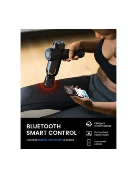 RENPHO POWER+ - MASSAGE GUN - 6 MASSAGE HEADS & 6 SPEEDS - BLE - 12MM AMPLITUDE - BLACK, CONNECTED TO THE APP (INSTANT HEAT & CO