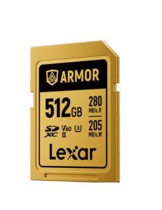 LEXAR 512GB PROFESSIONAL ARMOR GOLD SDXC UHS-II CARDS, UP TO 280MB/S READ 210MB/S WRITE C10 V60 U3,STAINLESS STEEL CASING, IP68