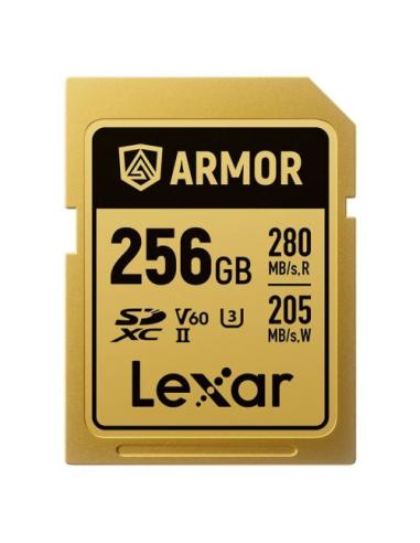 LEXAR 256GB PROFESSIONAL ARMOR GOLD SDXC UHS-II CARDS, UP TO 280MB/S READ 210MB/S WRITE C10 V60 U3,STAINLESS STEEL CASING, IP68