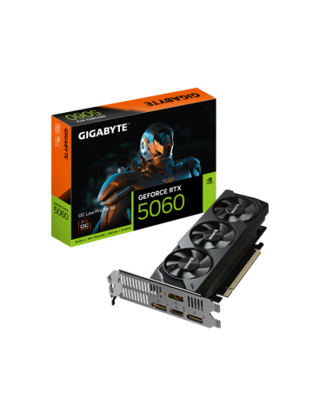 GIGABYTE GeForce RTX 5060 OC Low Profile 8G Tarjeta Gráfica - 8GB GDDR7, 128bit, PCI-E 5.0, 2512 MHz Frecuencia del núcleo, 3 x 