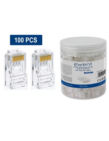 CONECTOR EWENT RJ-45 CAT. 6 U/UTP PASANTE PARA CABLE REDONDO 100 UND. / IM1206