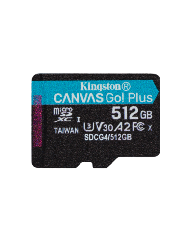 Kingston Technology Tarjeta microSDXC Canvas Go Plus Gen4 de 512 GB, 200 MB/s, A2 U3 V30 y adaptador