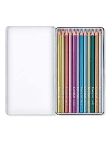 ESTUCHE METALICO CON 12 LAPICES DE COLORES METALICOS DESIGN JOURNEY 146M M12
