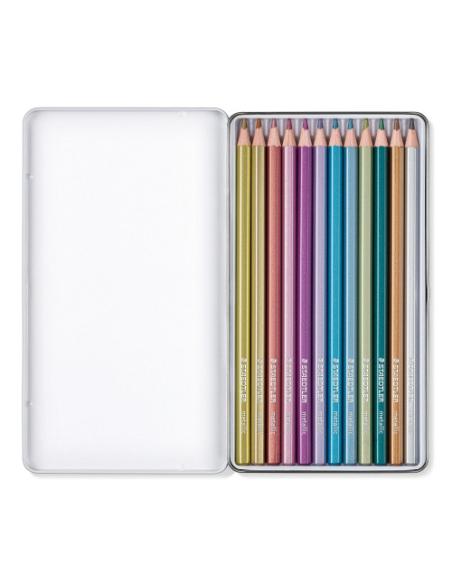 ESTUCHE METALICO CON 12 LAPICES DE COLORES METALICOS DESIGN JOURNEY 146M M12