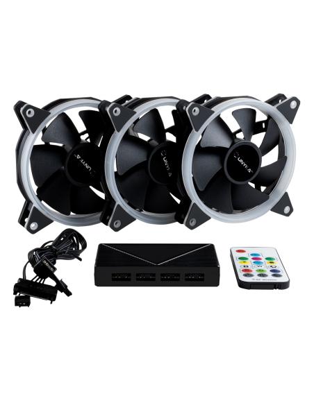 VENTILADOR CAJA ADICIONAL 12X12 UNYKA 3X120MM GAMING CANDY 30ARGB RING LED 51801
