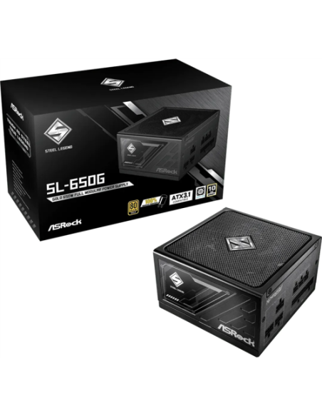 FUENTE ALIMENTACION ASROCK SL-650G,PSU,650W,80 PLUS GOLD,135MM,MODULAR,PCI-E 5.1 (12+4pin)x1,PCI-E (6+2 pin)x3,SATA (5 pin)x9