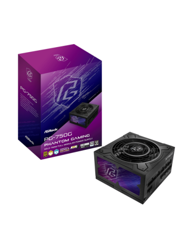 FUENTE ALIMENTACION ASROCK PG-750G,PSU,750W,80 PLUS GOLD/A,135MM,MODULAR,PCI-E 5.1 (12+4pin)x1,PCI-E (6+2 pin)x3,SATA (5 pin)x9