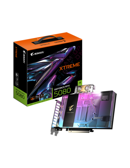 GIGABYTE AORUS GeForce RTX 5080 XTREME WATERFORCE WB 16G Tarjeta Gráfica - 16GB GDDR7, 256 bits, PCI-E 5.0, 2805MHz Core Clock, 