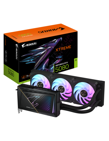 GIGABYTE AORUS GeForce RTX 5080 XTREME WATERFORCE 16G Tarjeta Gráfica - 16GB GDDR7, 256 bits, PCI-E 5.0, 2805MHz Core Clock, 3 x